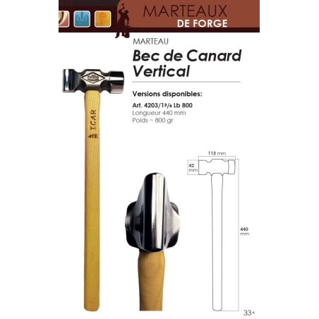 Marteau de forge Bec de canard vertical - ICAR